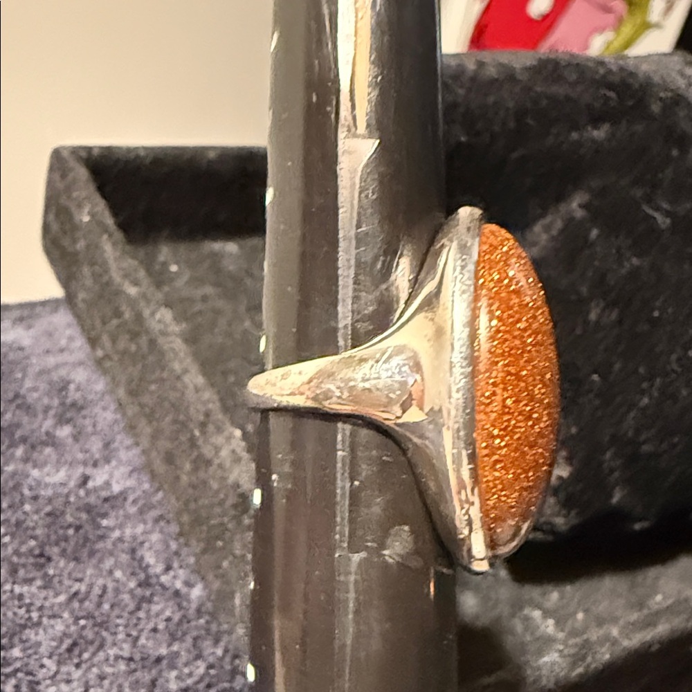 Sterling Silver Goldstone Statement Ring (Size 66… - image 4